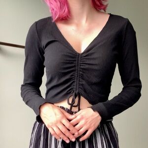 Princess Polly Black Long Sleeve Crop Ruched Top